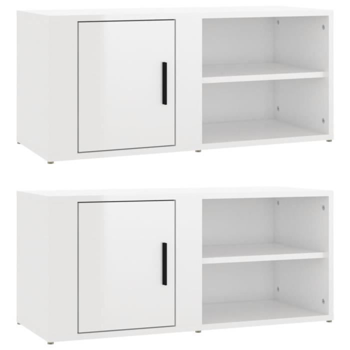 819441 vidaXL Meubles TV 2 pcs Blanc brillant 80x31,5x36 cm Bois d'ingénierie