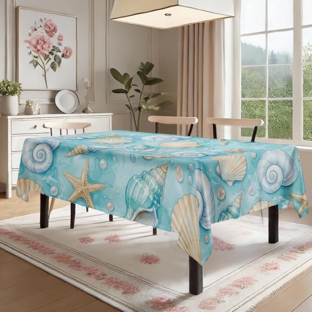 Sea Shell And Starfish Rectangle Tablecloth for Table Decor Kitchen Dining Waterproof Reusable Tablecloths for Table Picnic