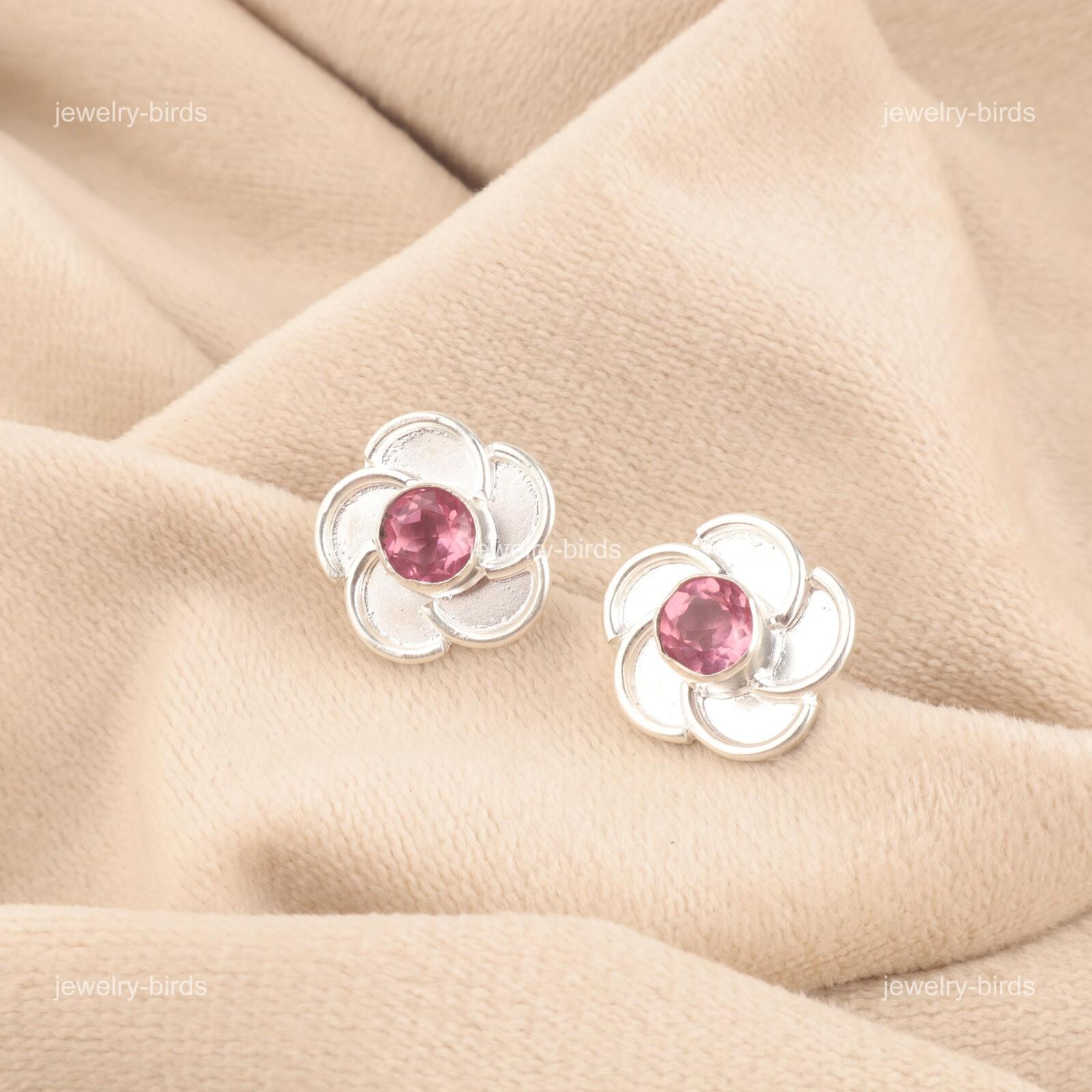 

Круглый розовый турмалин драгоценный камень 925 серебро подарок маме серьги-пусеты ювелирные изделия EE-157-13