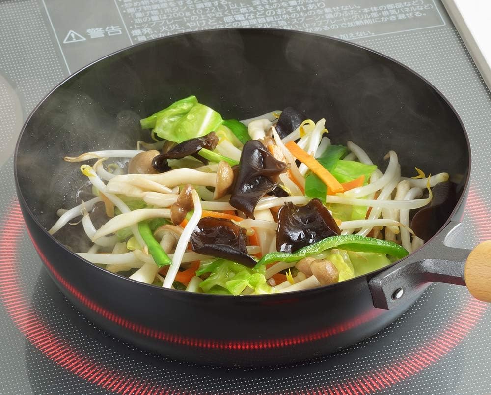 Yoshikawa Wooden Handle Iron Frying Pan, 20cm, Made In Japan, NEW Gourmet Power, Induction Compatible, Gift Wrapping Available, SJ3167