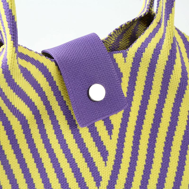 WTEMPO Simple Striped Niche Design Knitted Single-shoulder Tote Bags Women's Commuting Bucket Bags Large Capacity Versatile Bags