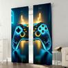 2PC Blue & Yellow Gaming Controller Curtains - Futuristic Neon Print Window Drapes for Boys Bedroom Game Room Decor