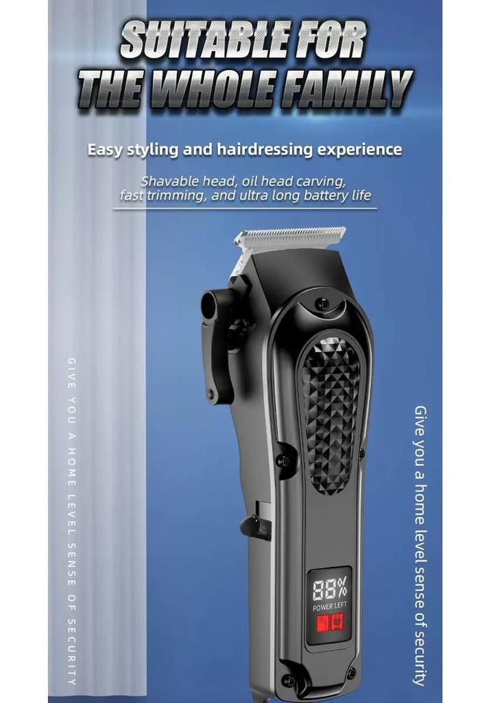 Digital Display Hair Clipper Set: Electric Parent-Child Haircut Kit with Oil Head Carving and Scissors