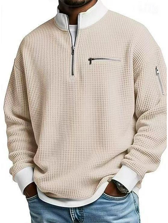 Men's American Style European Trend Waffle Knit Zipper Hoodie, Long Sleeve, Fashion Casual, 2025.