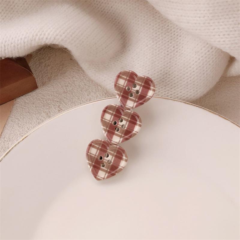 1Pcs Sweet Check Love Button Hair Clip Side Bangs Girly Cute Duckbill Clip Hair Accessories Love Button Duckbill Clip Hair