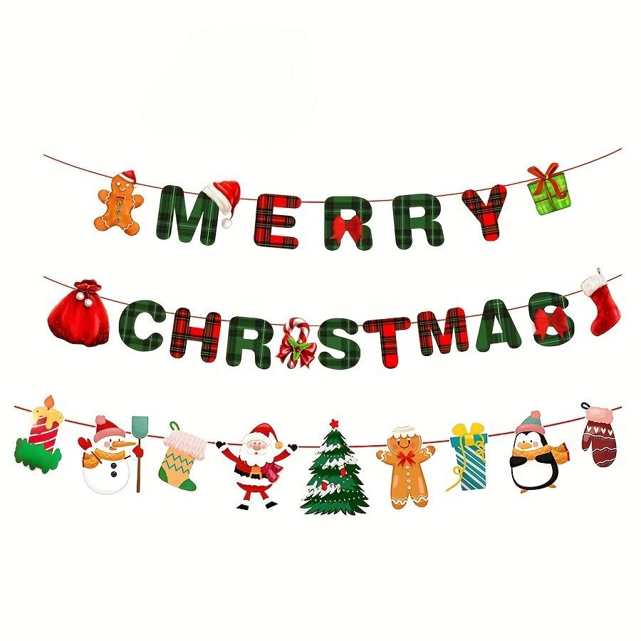 1set Merry Christmas Banners Decoration Santa Claus Snowman Paper Hanging Banner Red Green Xmax Pendant Christmas Decorations