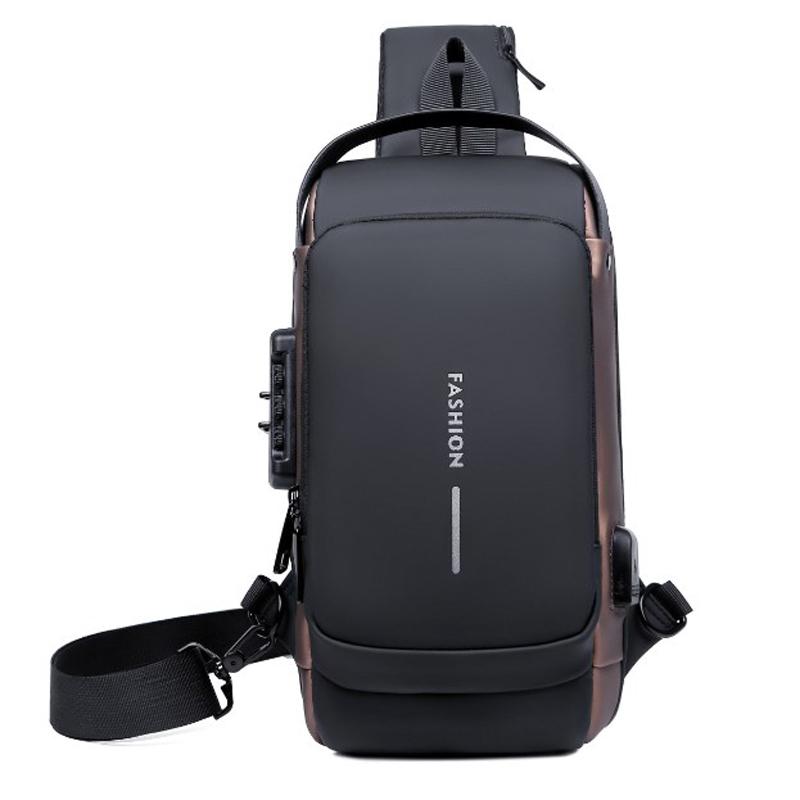 Men's Crossbody Bag Shoulder Sling Bag Anti-theft Lock Chest Bag With USB Port
