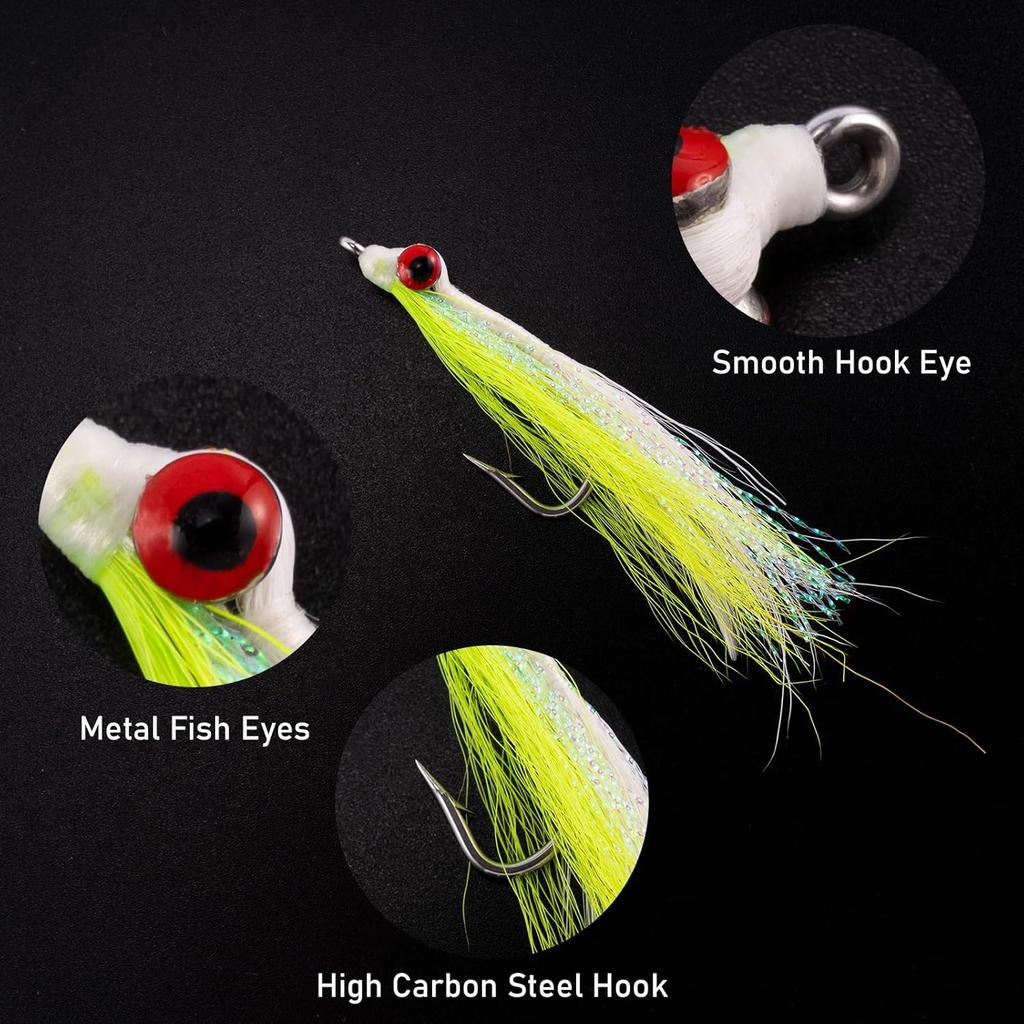 Dr.Fish 6 Pack Clouser Minnow Fishing Flies Streamer Hand Tied Bass Fly Fishing Lure Artificial Baitfish Smallmouth Saltwater Freshwater Striper