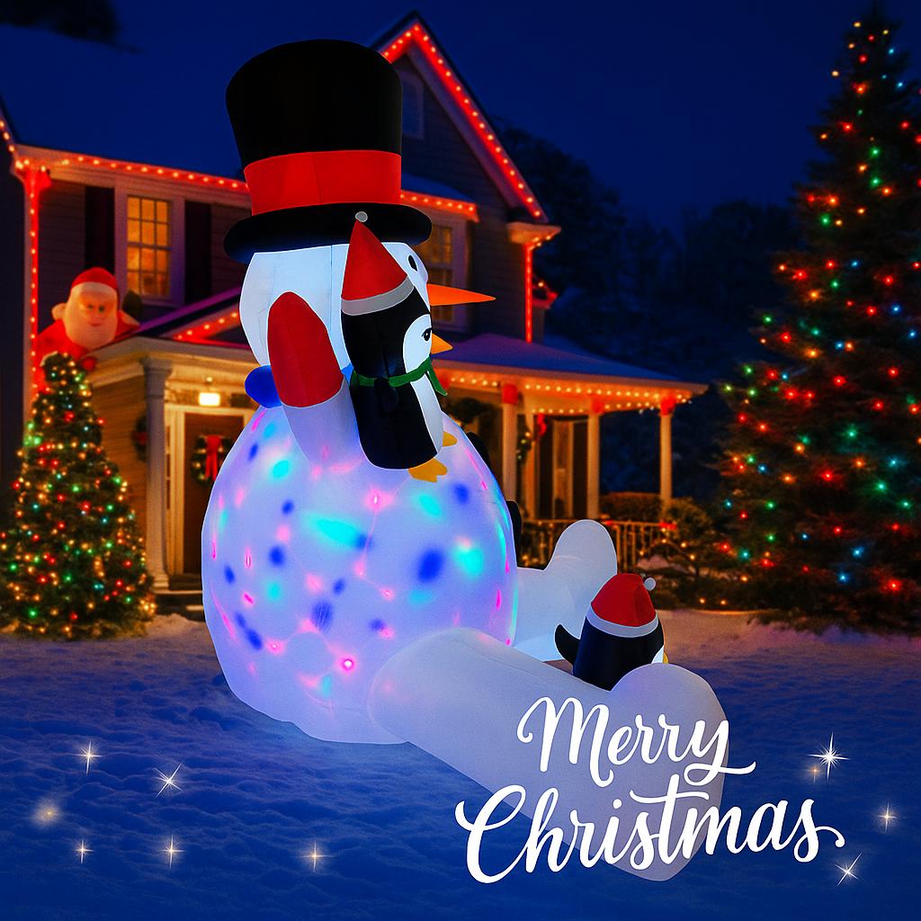 6.8FT Xmas Inflatable Yard Decor LED Snowman Penguins Christmas Outdoor Home Decoration Ornament Festive Toy Gift Supplies Decor