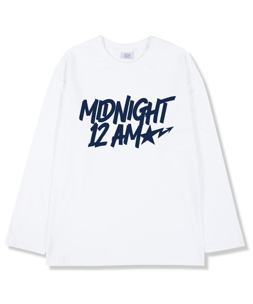 MIDNIGHT12AM Starpoint Oversized Long Sleeve T-Shirt White (Ribbed Cuffs Selectable)