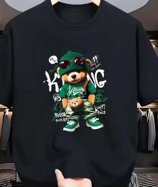 New Unisexs Summer Fashionable Breathable Round Neck TShirt Large Geometric Bear Sneaker Pattern Printed Outdoor Casual Top