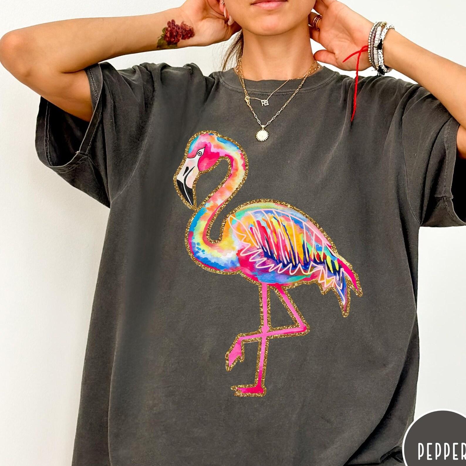 Summer Flamingo Comfort Colors® Shirt, Preppy Beach Vibes Graphic Tee, Neon Cute Flamingo T-Shirt, Oversized Tropical Summer Aesthetic Shirt XL