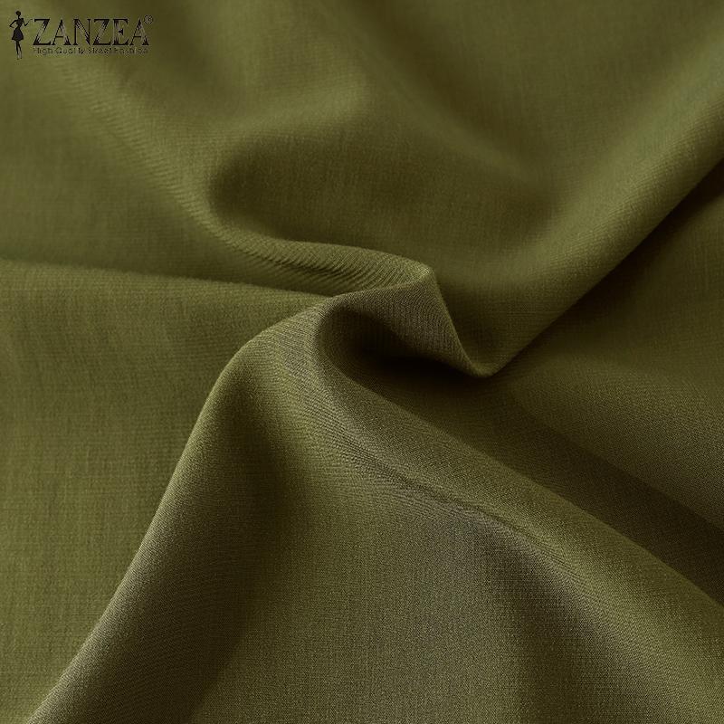 ZANZEA Women Casual Stand Collar Bat 3/4 Sleeve Loose Solid Color Blouses