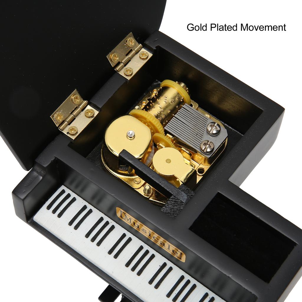 Dřevěná hudební skříňka ve stylu piana, pozlacený strojek, snadná obsluha, natahovací hudební skříňka pro domov, auto