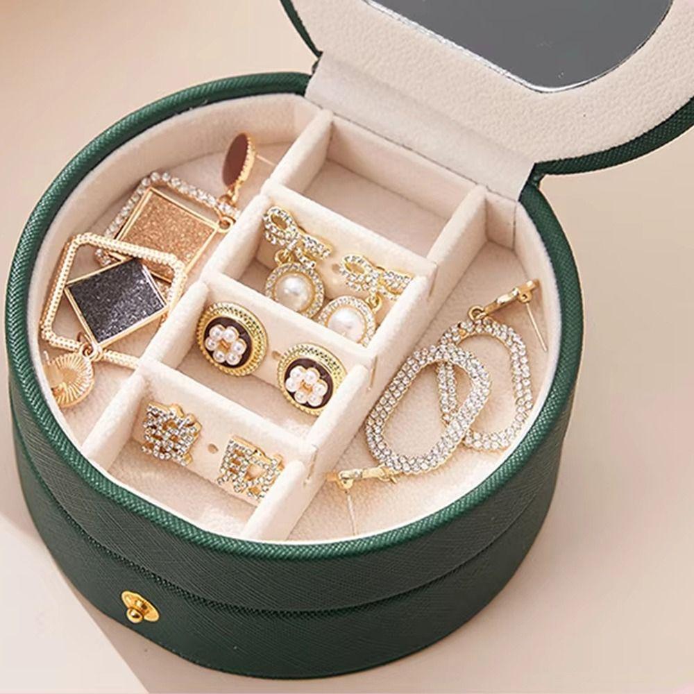 Double Layers Portable Earrings Storage Case Divided PU Leather Jewelry Container Women