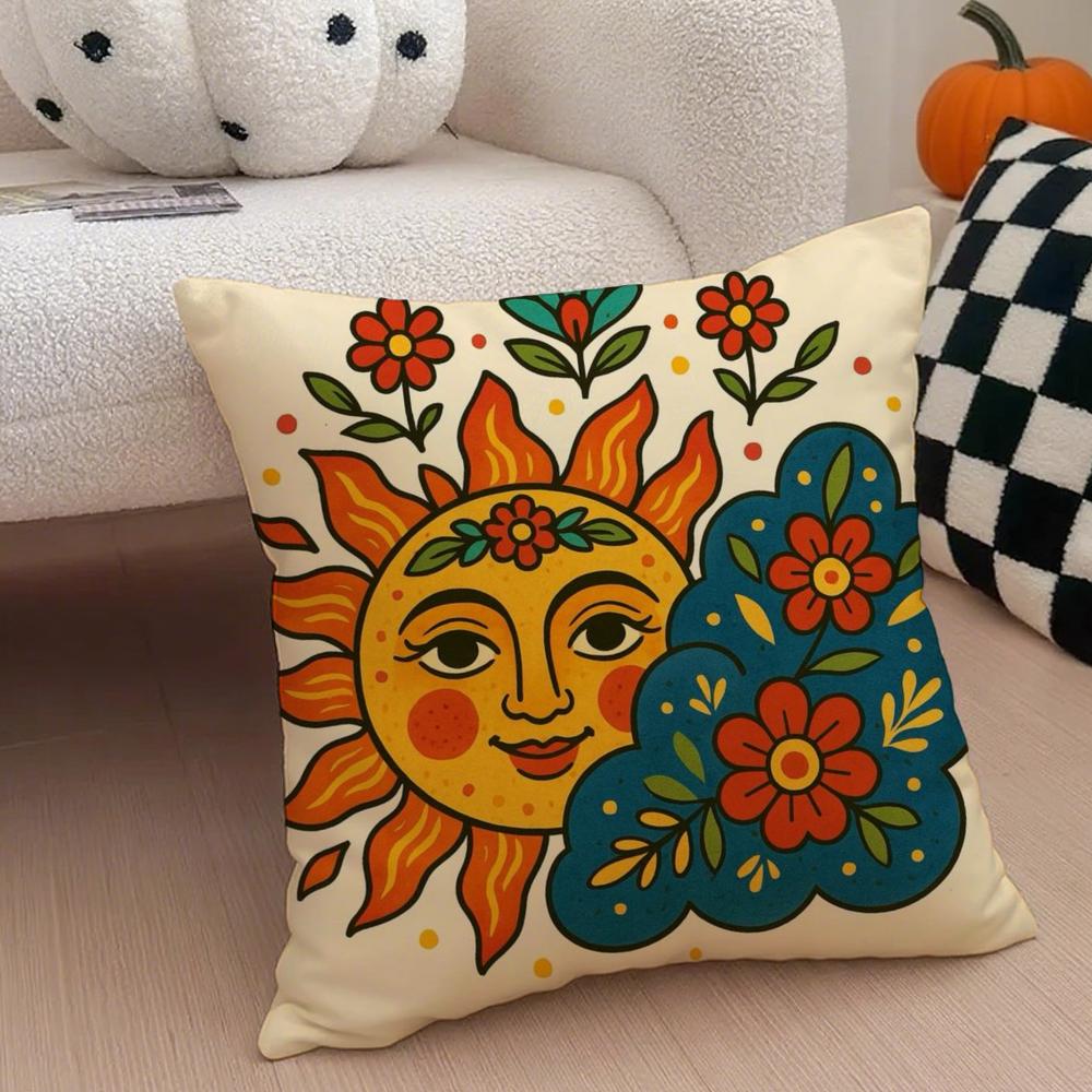 SHine BBohemian art Cushion Cover Throw Pillow Cover Hidden Button Durable Polyester Chair Cushion