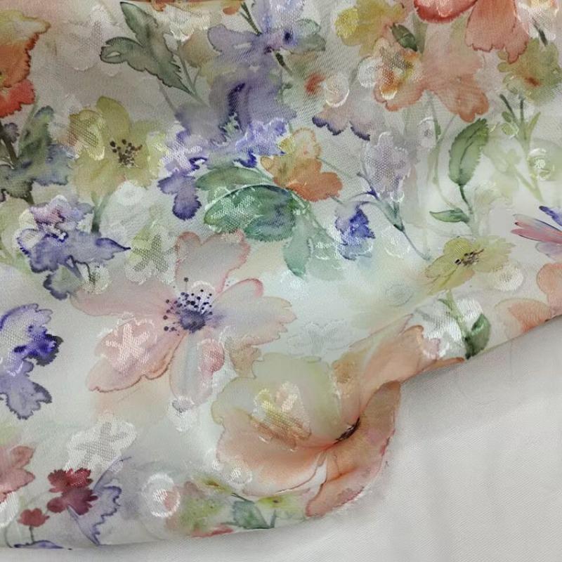 100cm*150cm Blumen 75D Chiffonstoff Jacquard Geprägt Bedruckter Rosen Gaze Stoff für Kleid Schal Cheongsam