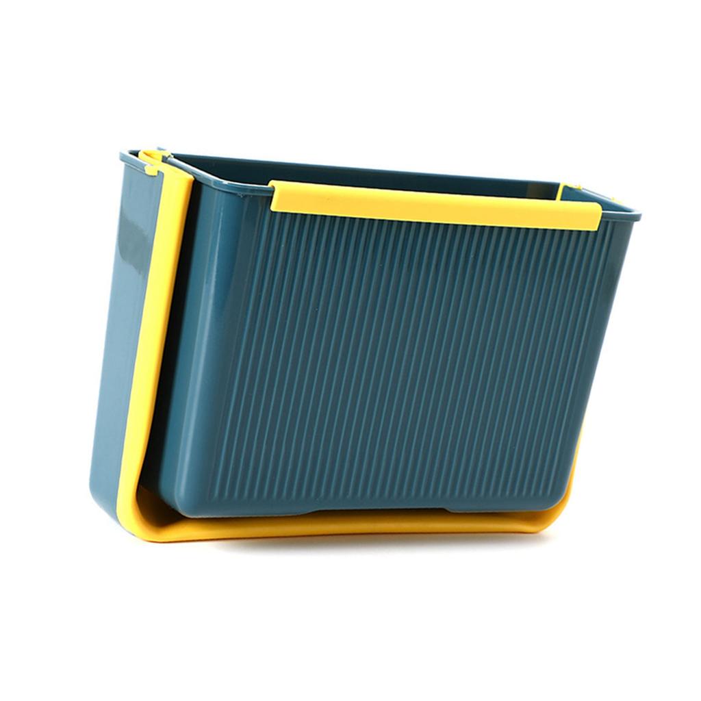 Wall Mounted Folding Trash Bin Strong Load Bearing Large Capacity Kitchen Hanging Trash Can for Home Blue