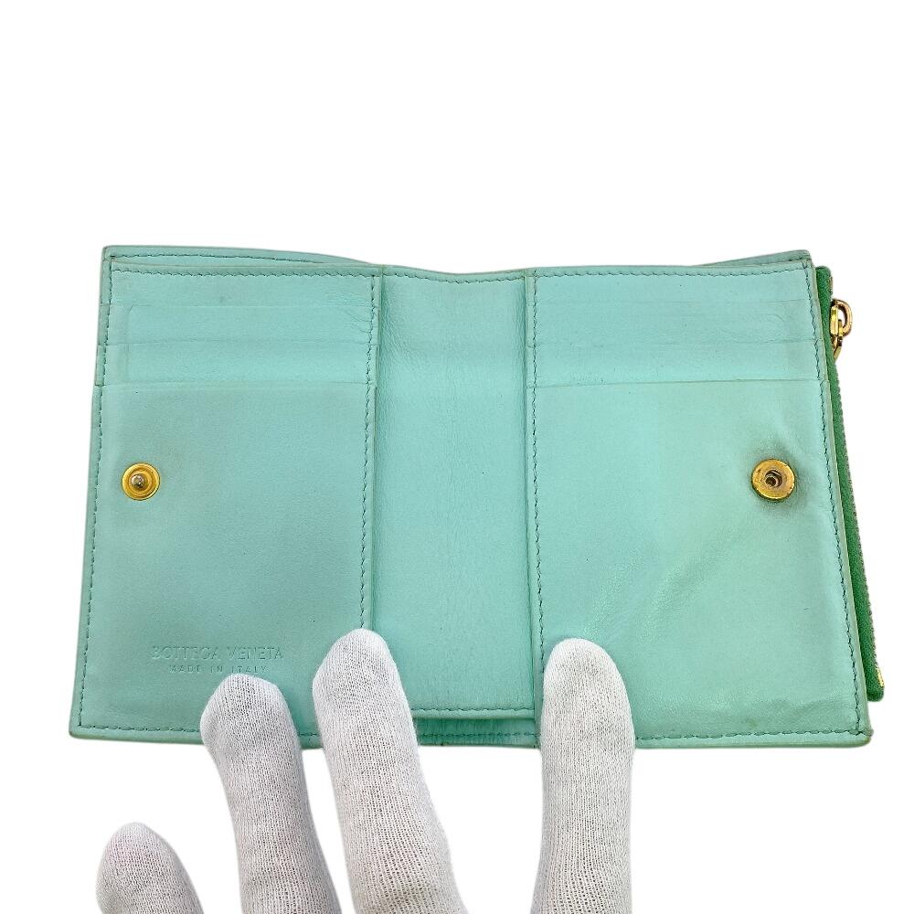 BOTTEGAVENETA leather cassette Bifold Wallet green leather Used