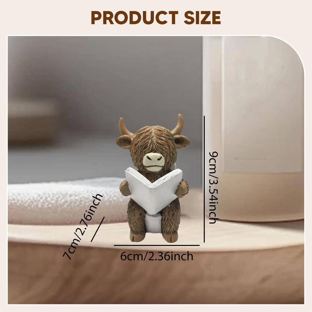 Highland Cow Figurine Collection Art Crafts Resin Creative Bath Decor Decorative Statue for Shelf Cabinet Office Desk Bookshelf