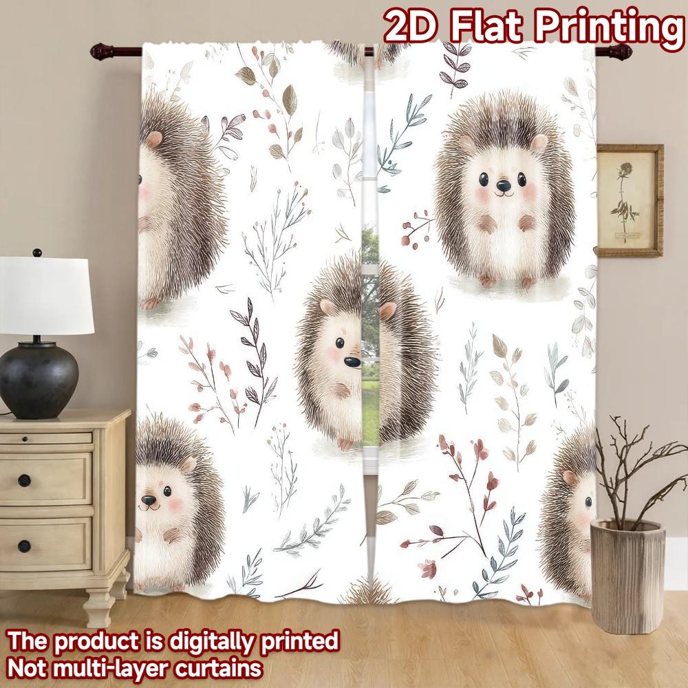 2D flat Photography Backdrop Scene Backdrop Cute Hedgehogs and Leaves 100% Polyester Festive Holiday Use for Bedroom