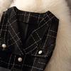 Vintage Mid Length Plaid Tweed Vest Jacket Women's 2-Pack Button Belt Vest and Knit Sweater