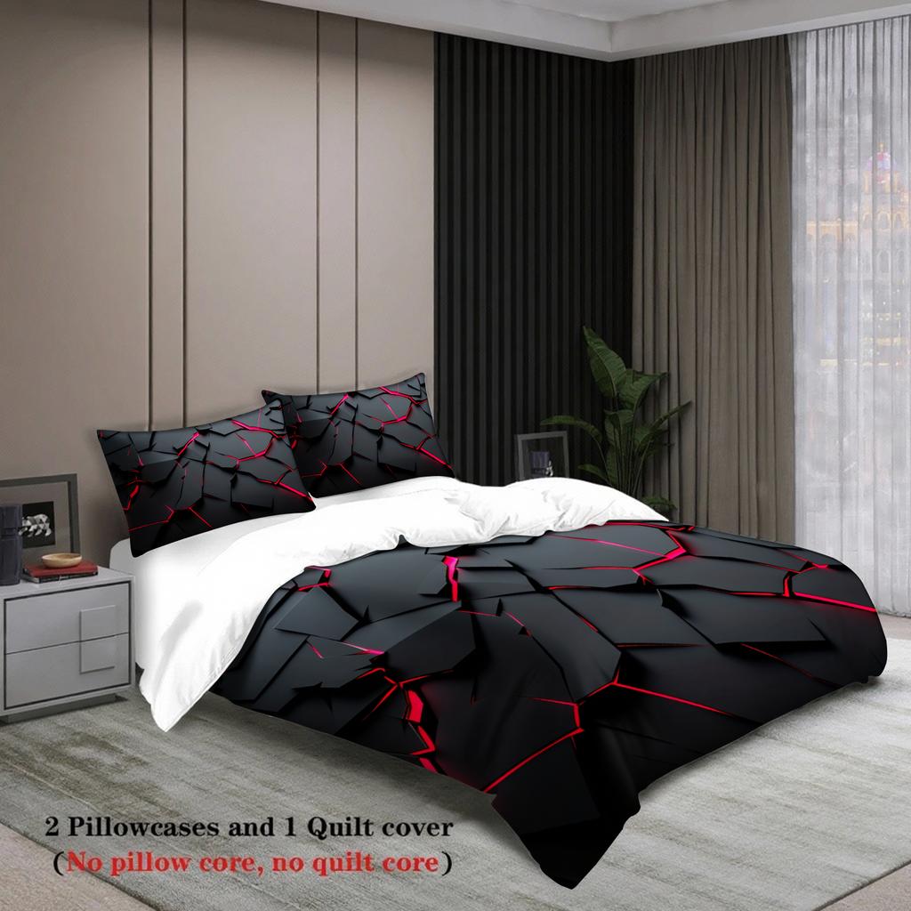 3Pcs Black And Red Geometric 3D Printed Bedding Sets Duvet Cover Sets With Pillowcases No Filling Cool Style For Boys Teen