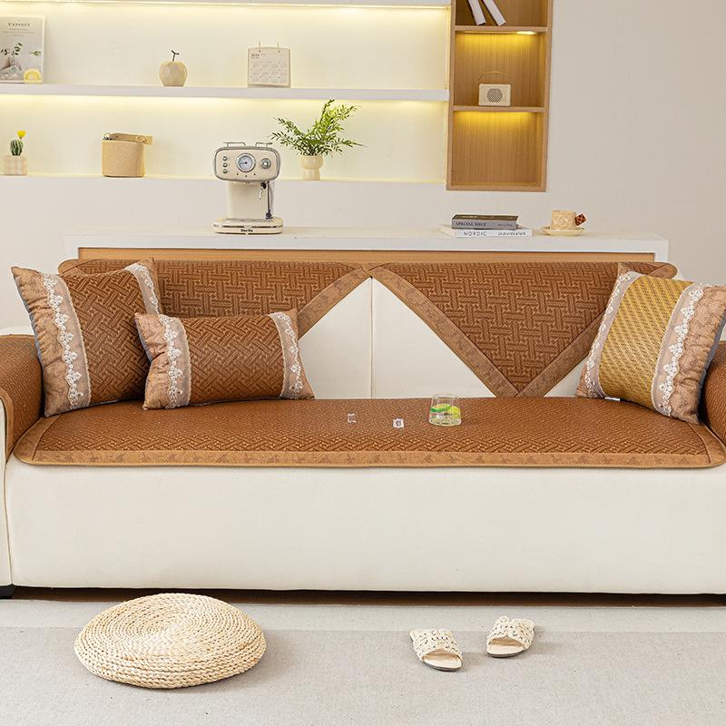 Retro Sofa Cushion  Summer New Rattan Seat Cushion Cover Cloth Mat One Piece Straight Combination Sofa Seat Cushion