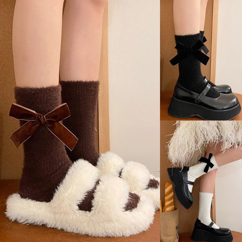 Cute Bowknot Socks for Women Middle Tube Sock Stylish Princess Dress Socks with Delicate Detail