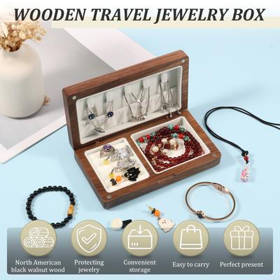 Portable Velvet Jewelry Storage Box Wooden Travel Jewelry Box Vintage Earring Ring Necklace Case Jewelry Storage Holder Box New