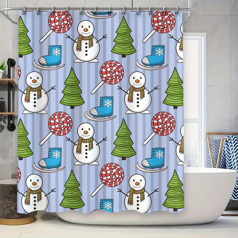 Tu Cute Snowman Shower Curtain Winter Holiday Bathroom Decor Festive Christmas Themed Waterproof Fabric Backdrop