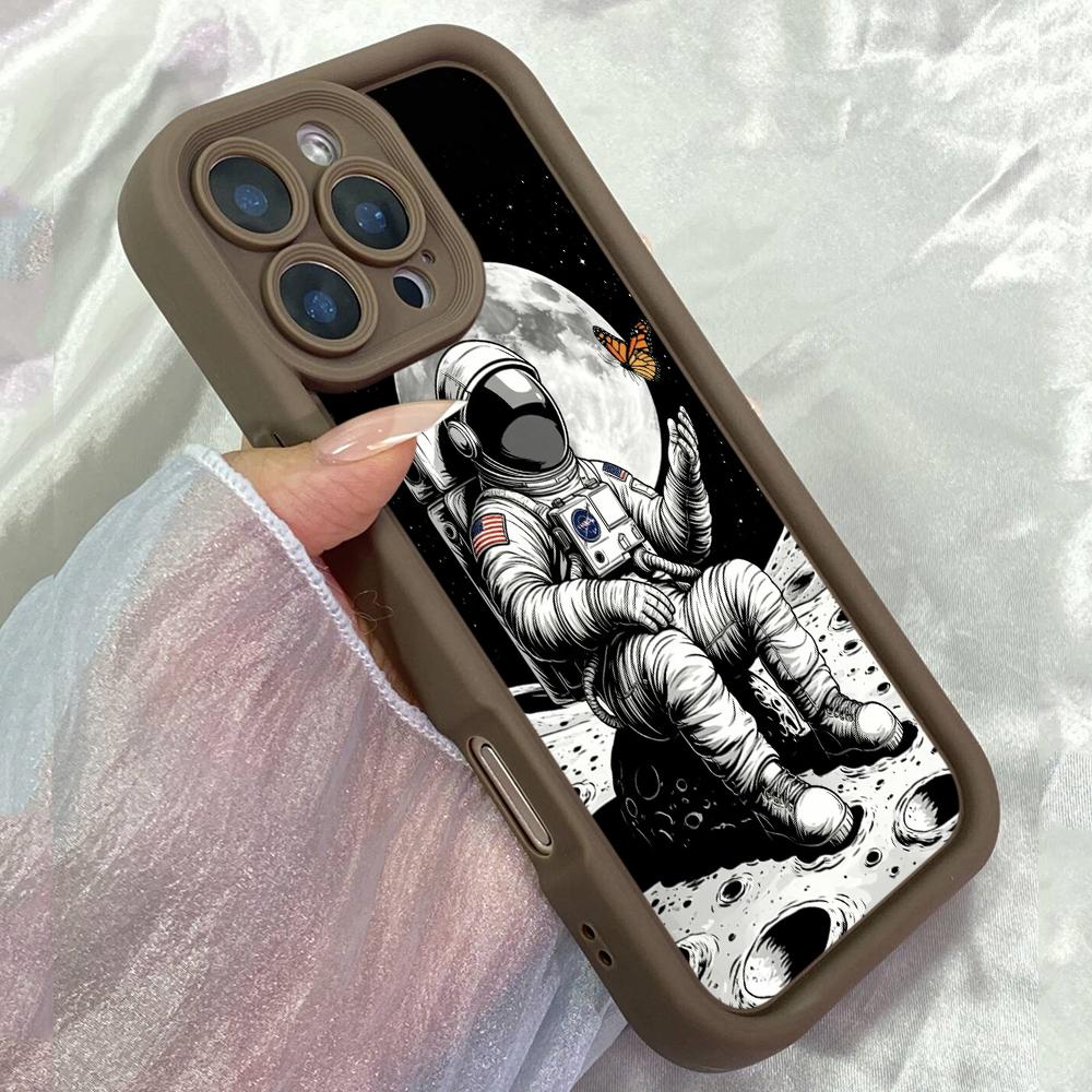 JT52 Astronaut's Moon Adventure Butterfly Phone for iPhone 17 Pro Max Samsung S26 A17 A07 Xiaomi 15T Redmi Note 14 Pro Plus Soft TPU Case Cover