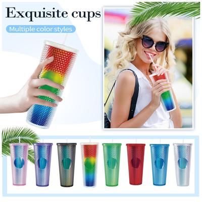 Cute Cup With Straw, 24oz Insulated Double Wall Cold Cup With Lid And Straw, Movie Surrounding Accompanying Cup, Diamond Mug
