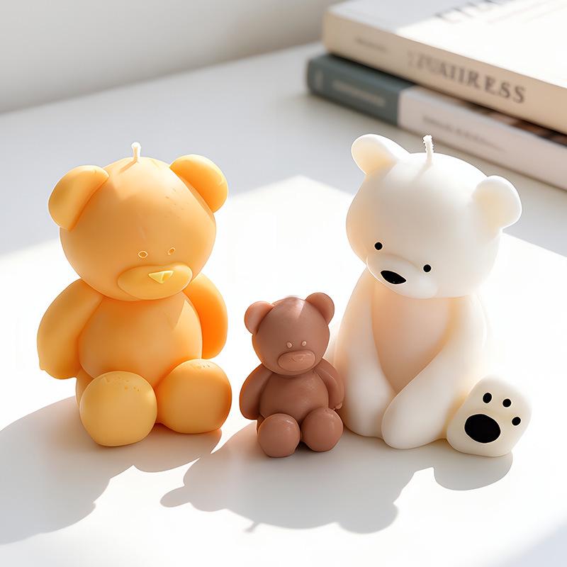 Handmade Creative Sitting Teddy Bear Silicone Candle Mold for Ornament or Aroma Stone Plaster.