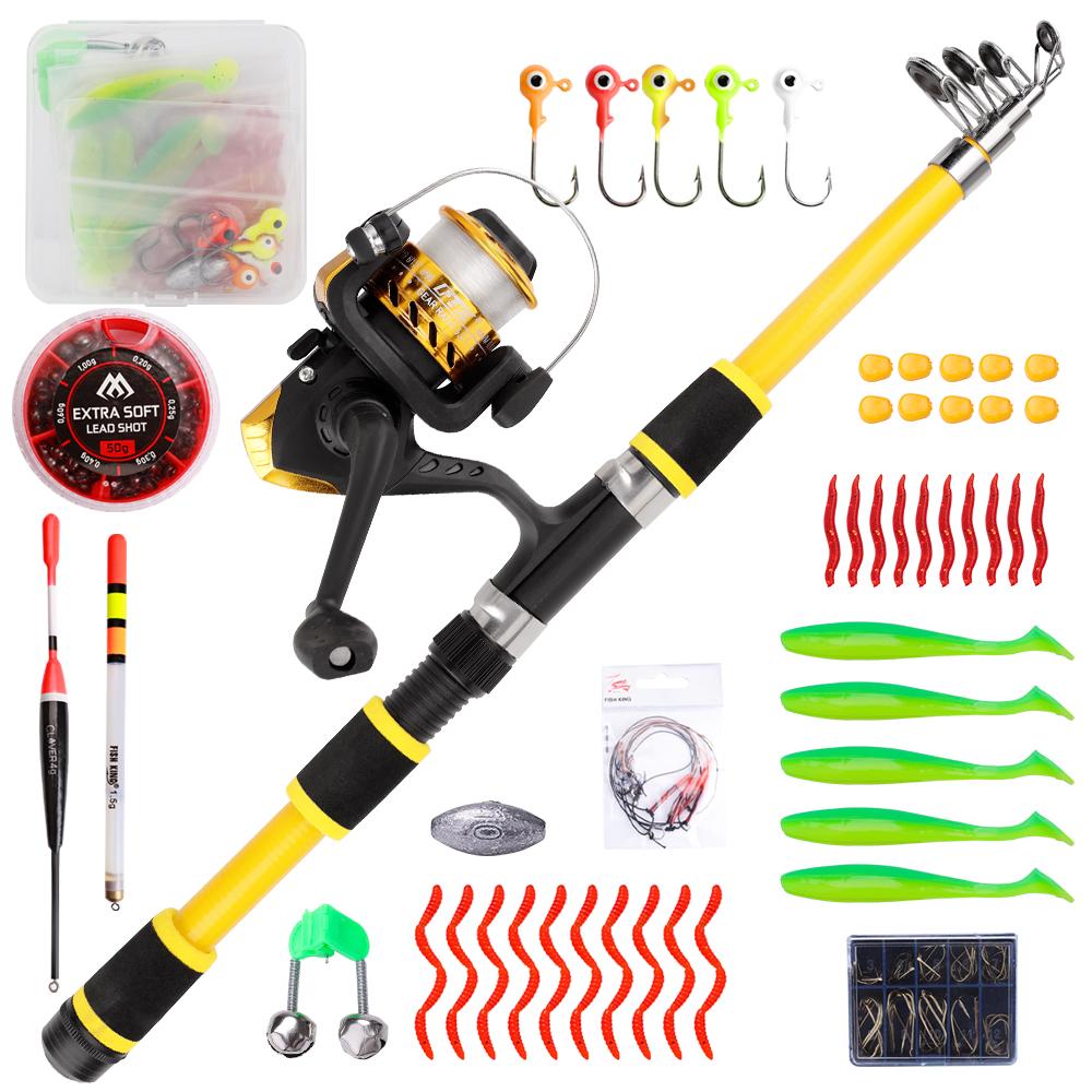 FTK 1.8m Fishing Pole Set Full Kits With Telescopic Fishing Rod And Spinning Reel Baits Hooks Travel Pole Set