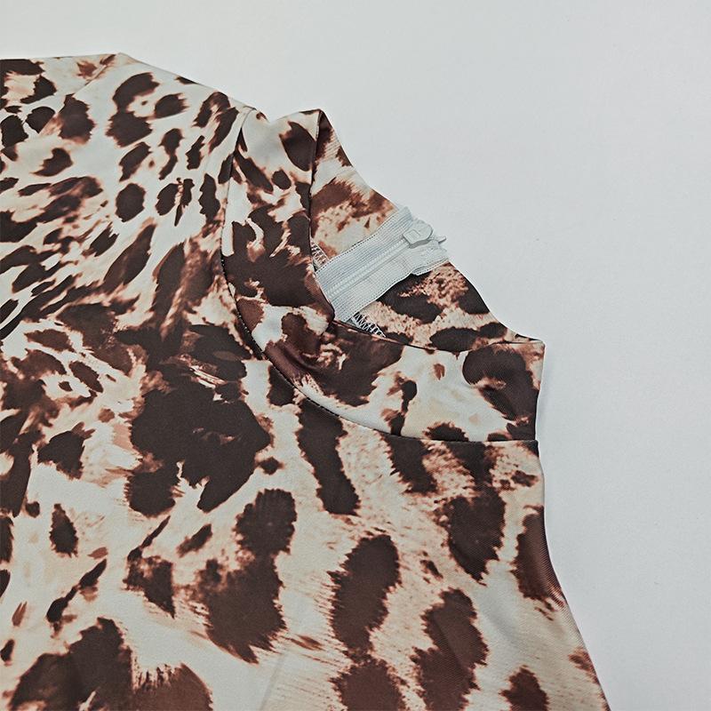 Sexy Jumpsuit im Pre-Fall-Spice-Stil für Damen, Rundhalsausschnitt, lange Ärmel, Leopardenmuster