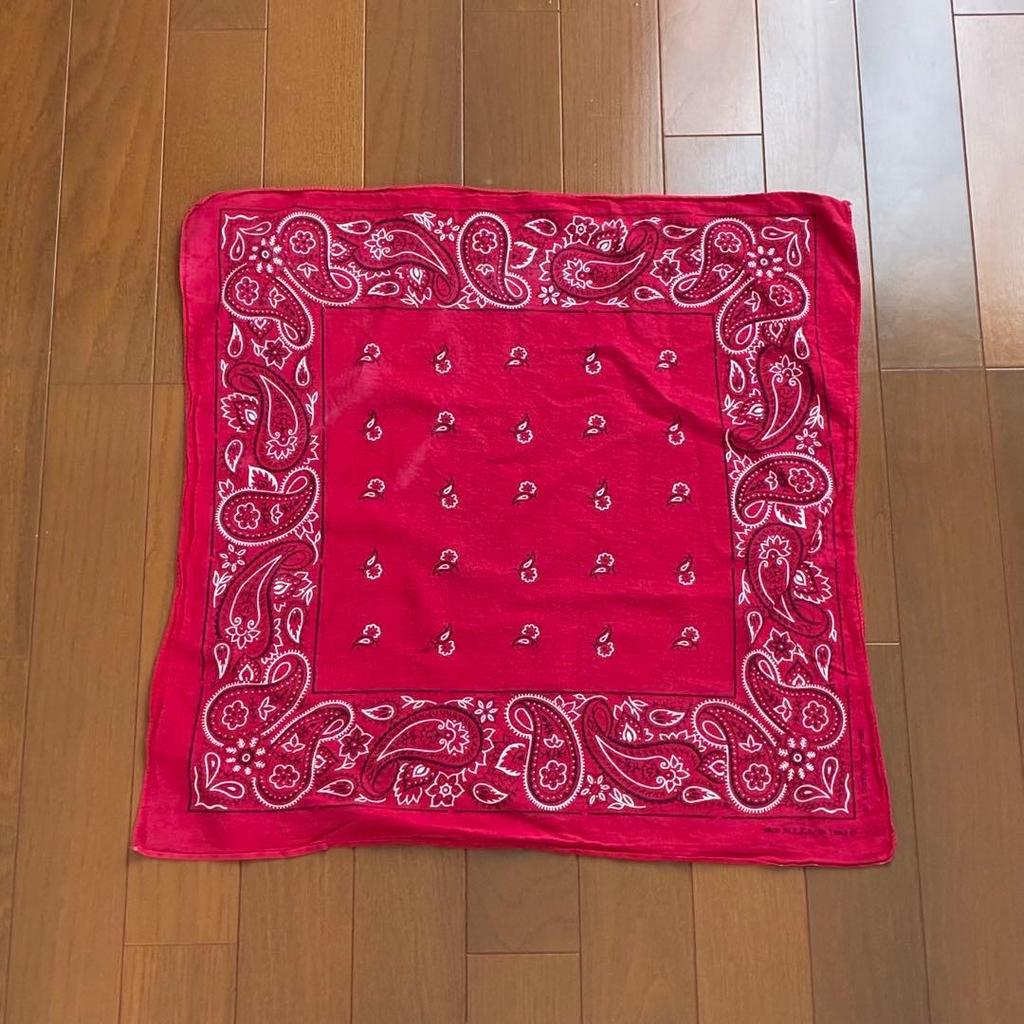 Used 70s Vintage USA Made Paisley Pattern Bandana Used Scarf Red Handkerchief One-Ear Men's