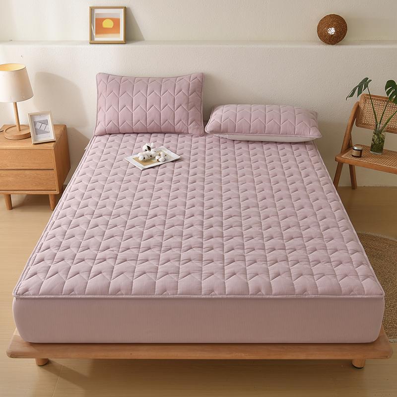 

2025 new plain cloud wrinkled yarn padded fitted sheet, machine washed dust cover universal in all seasons, no pillowcase only 2pcs pillowcase