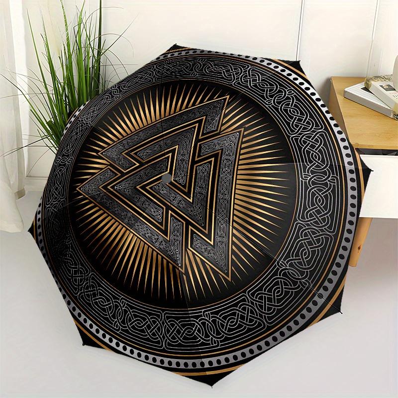 Golden Triangles: A Symbolic Artwork with Intricate Designs Umbrella, Portable 3-Fold Compact Umbrella for Men & Women ES53