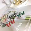 Korean exquisite micro-inlaid zircon stud earrings, full zirconium butterfly earrings, sapphire blue-green earrings, high-end silver needles.