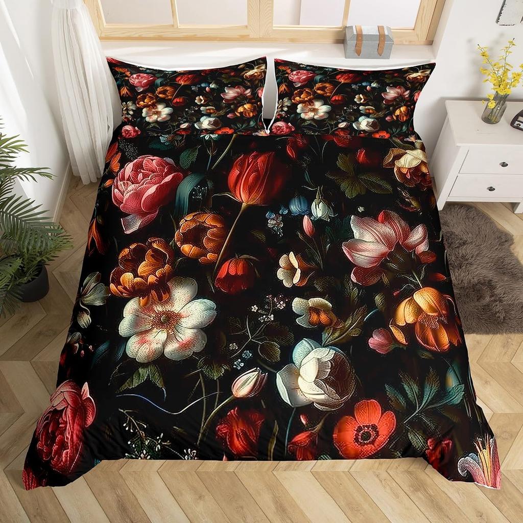 Comforter Peony Groovy Flower Floral Vintage Victorian Botanical Bedding Set Garden Petals Pastoral Plant Bed Set