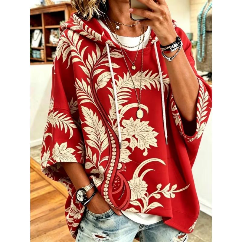 Women's Plus-Size Hooded Sweatshirt, Elegant Comfortable Simple Pattern Print,Fashionable and Versatile