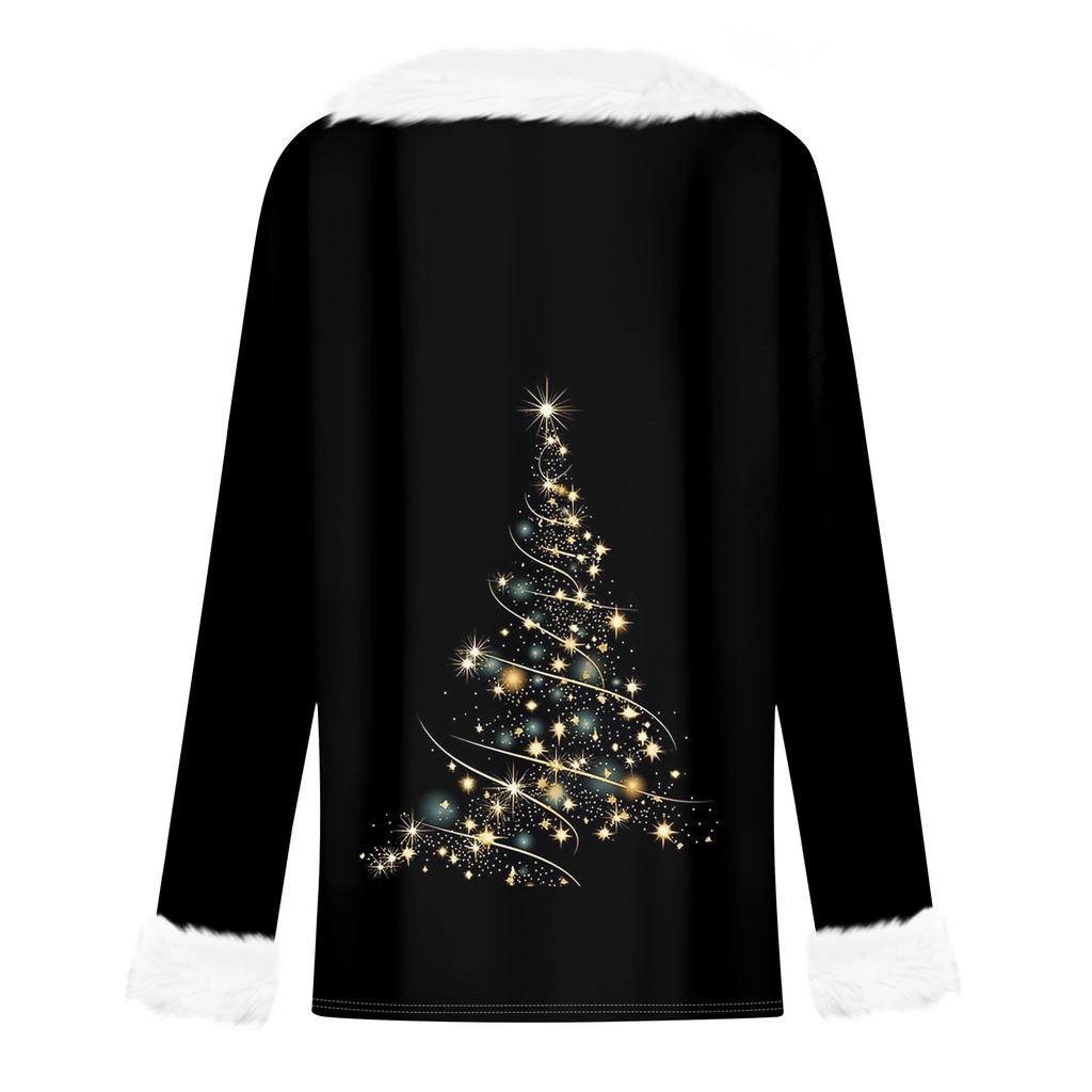 Women's Fashion Long Sleeve Christmas V-Neck Printed Party Furry Top