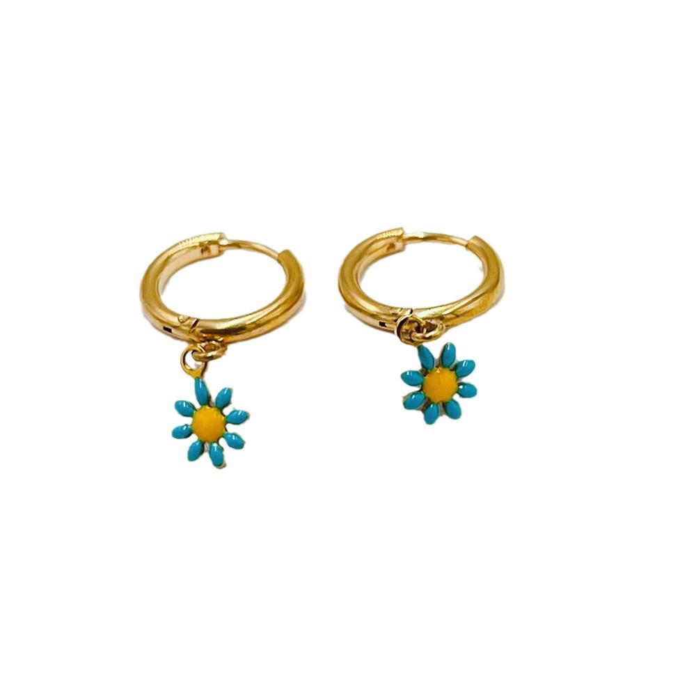 Korean and Japanese-Inspired Colorful Daisy Earrings: Simple Titanium Steel Design for Women