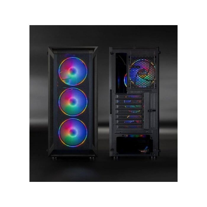 TOOQ TQGCC101-B - Boîtier Semi-Tour Gaming RAGNÄROK ATX/MicroATX/Mini-ITX, Verre trempé, 4 Ventilateurs RGB Inclus, Noir