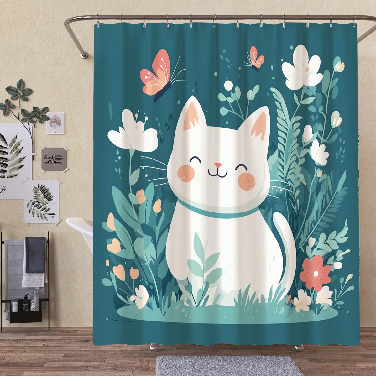 

1Pc Spring Exquisite Cat Digital Printed Shower Curtain, Polyester Hook, Machine Washable, Woven, Suitable For All Seasons W60H190(CM)-1 Pcs