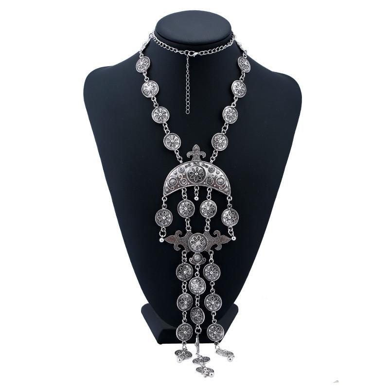 Vintage Coin Tassel Necklace Set With Alloy Gold Silver Finish For Fashion Enthusiasts