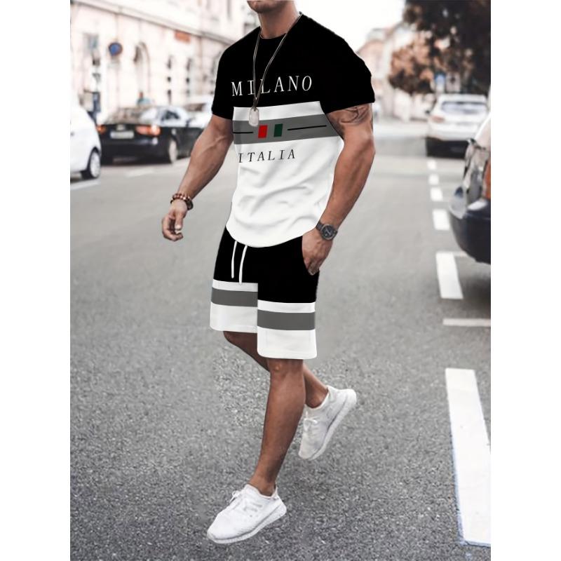

[3D Print T-Shirt Set] 3D Print Men s T-Shirt And Drawstring Shorts Set | Casual And XXS