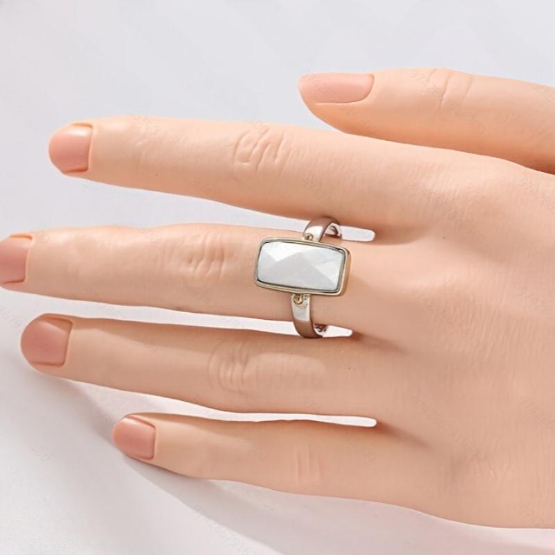 1-piece Retro Silver Color Square Inlaid Stone Ring, Suitable for Women's Simple Design Daily Accessories and Gifts