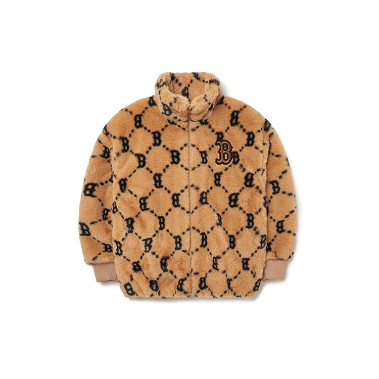 New MLB Velvet Jacket Kids' Top FW22 Beige Yellow Kids' 7AFDM0226-43BGS